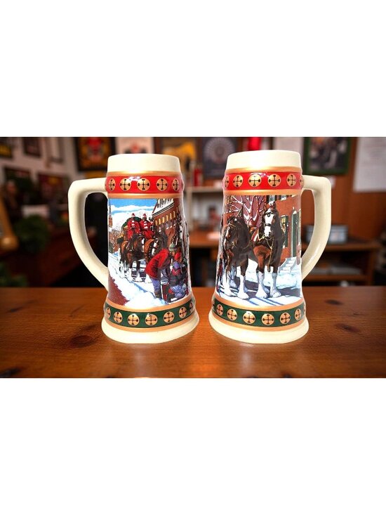 Budweiser Other - 2-Vintage 1993 Budweiser Holiday Stein Collection "Hometown" Holiday Ceramic Bee